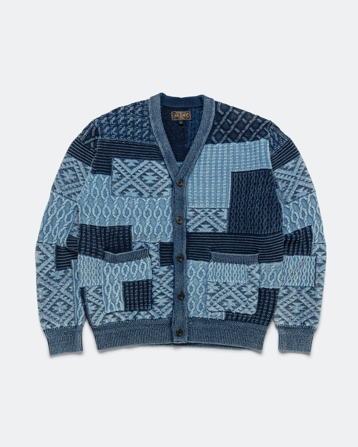 Beams Plus - Indigo Cardigan Patchwork - Indigo - UP THERE