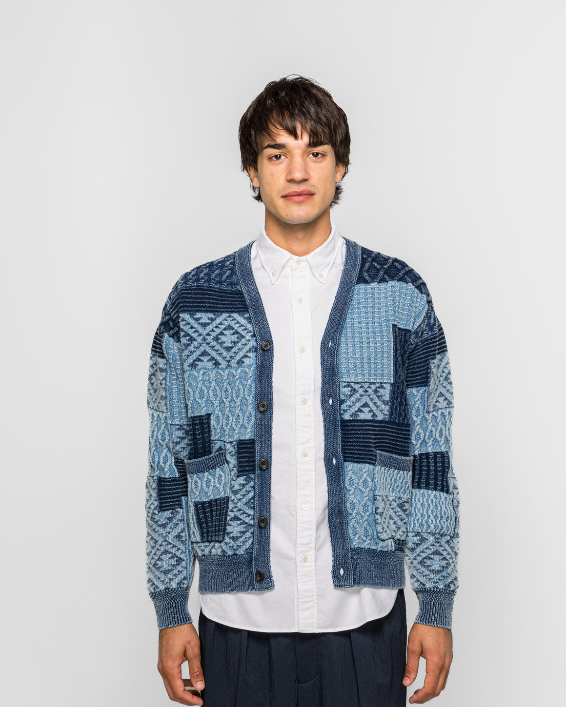 Beams Plus - Indigo Cardigan Patchwork - Indigo - UP THERE