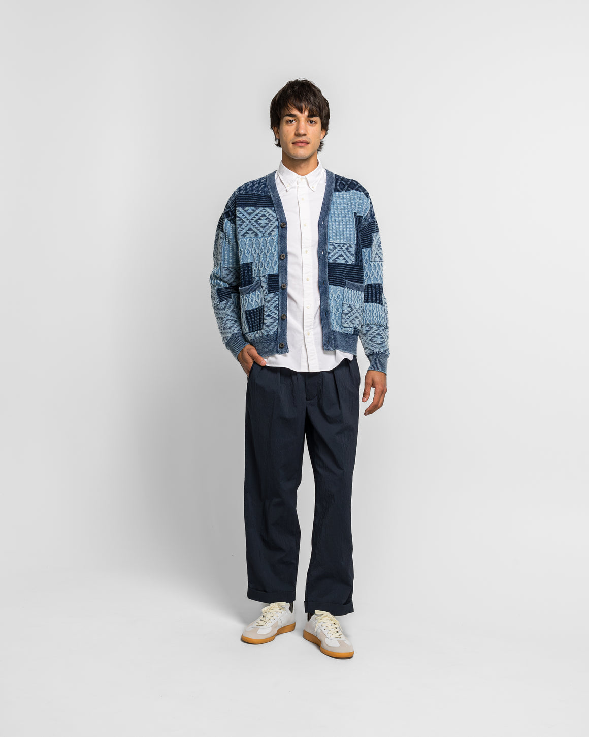 Beams Plus - Indigo Cardigan Patchwork - Indigo - UP THERE