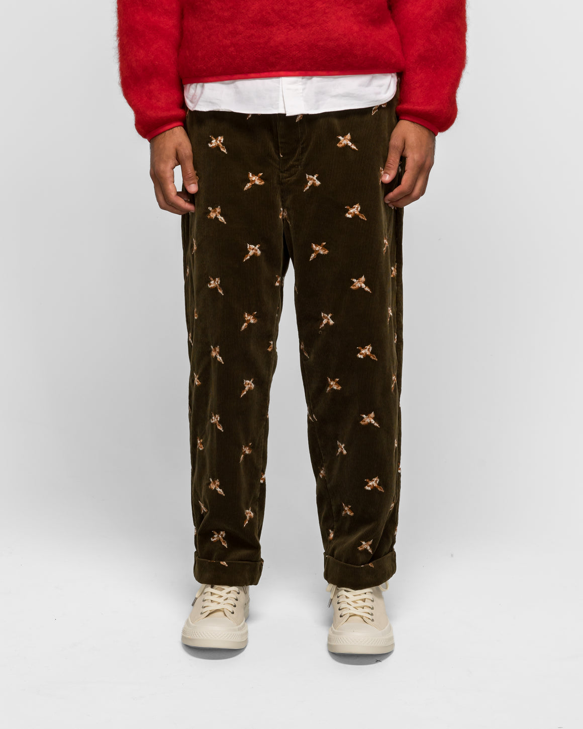 Beams Plus - Ivy Lounge Trousers Bird Embroidery - Olive - UP THERE
