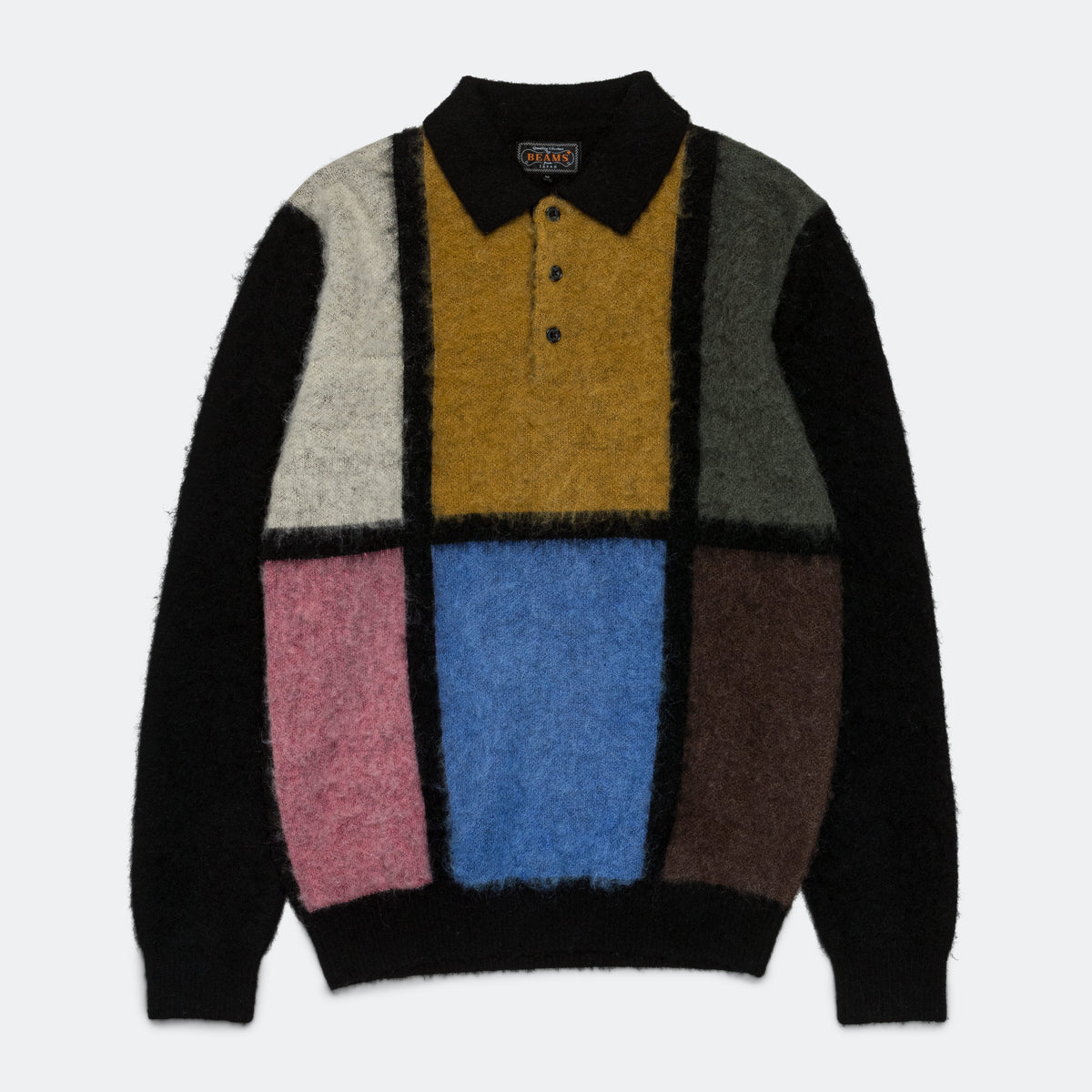 BEAMS Plus Shaggy Knit Polo Shirt Black UP THERE