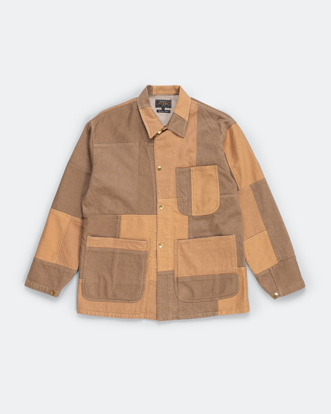 Beams Plus - Mil Chore Jacket Oc Brown Patchwork - Patchwork Organic Brown Cotton - UP THERE