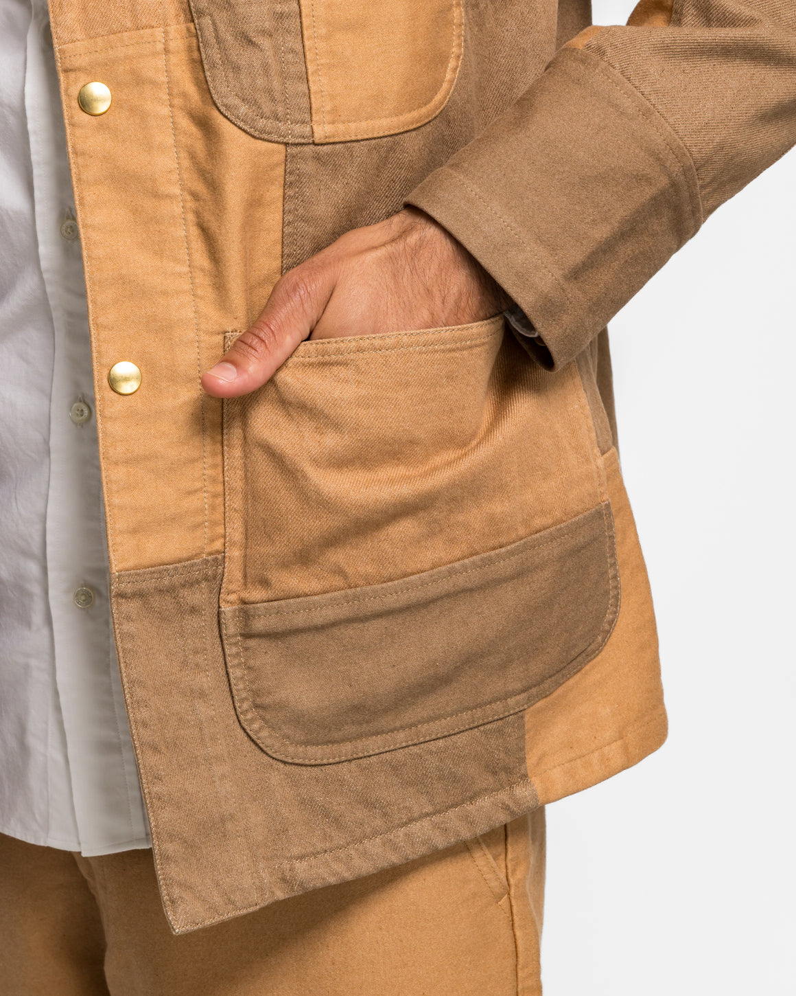 Beams Plus - Mil Chore Jacket Oc Brown Patchwork - Patchwork Organic Brown Cotton - UP THERE