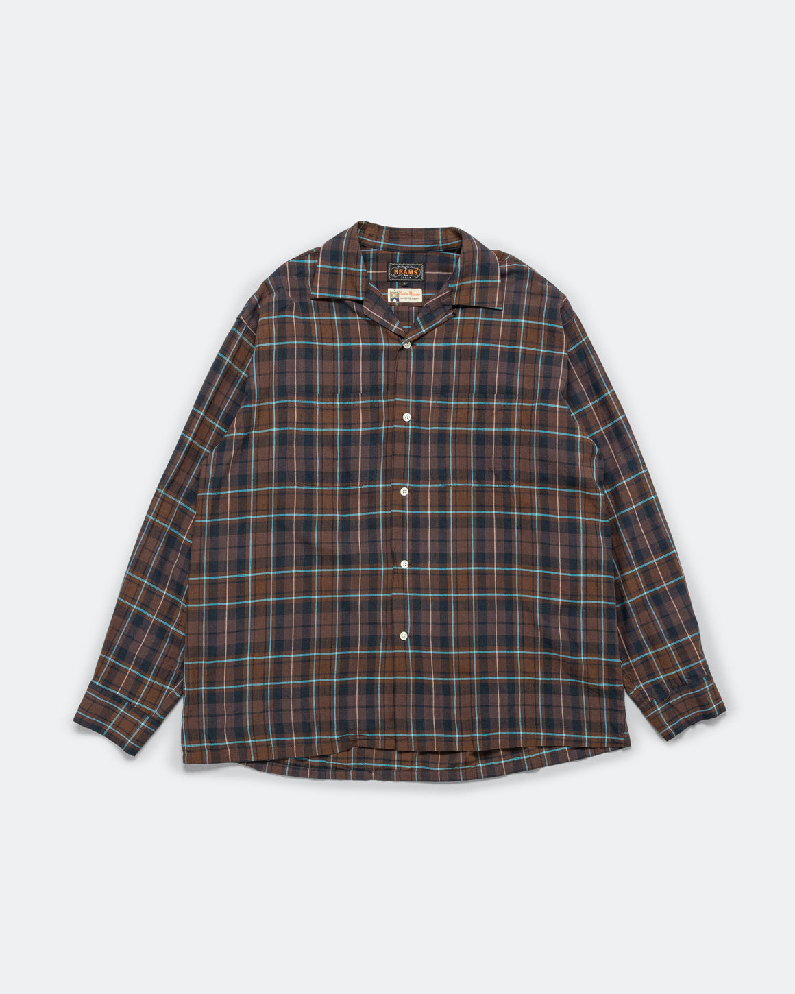 Beams Plus - Open Collar Madras - Brown - UP THERE