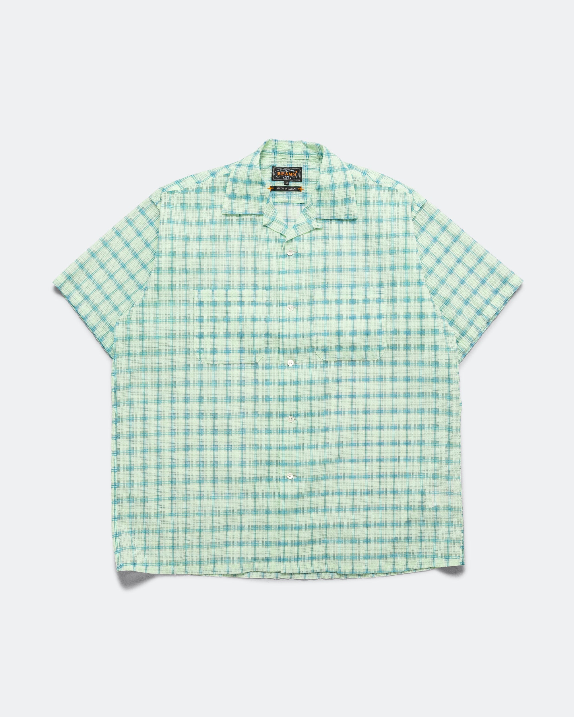 Beams Plus - Open Collar Nylon Airy Plaid - Mint Green | UP THERE