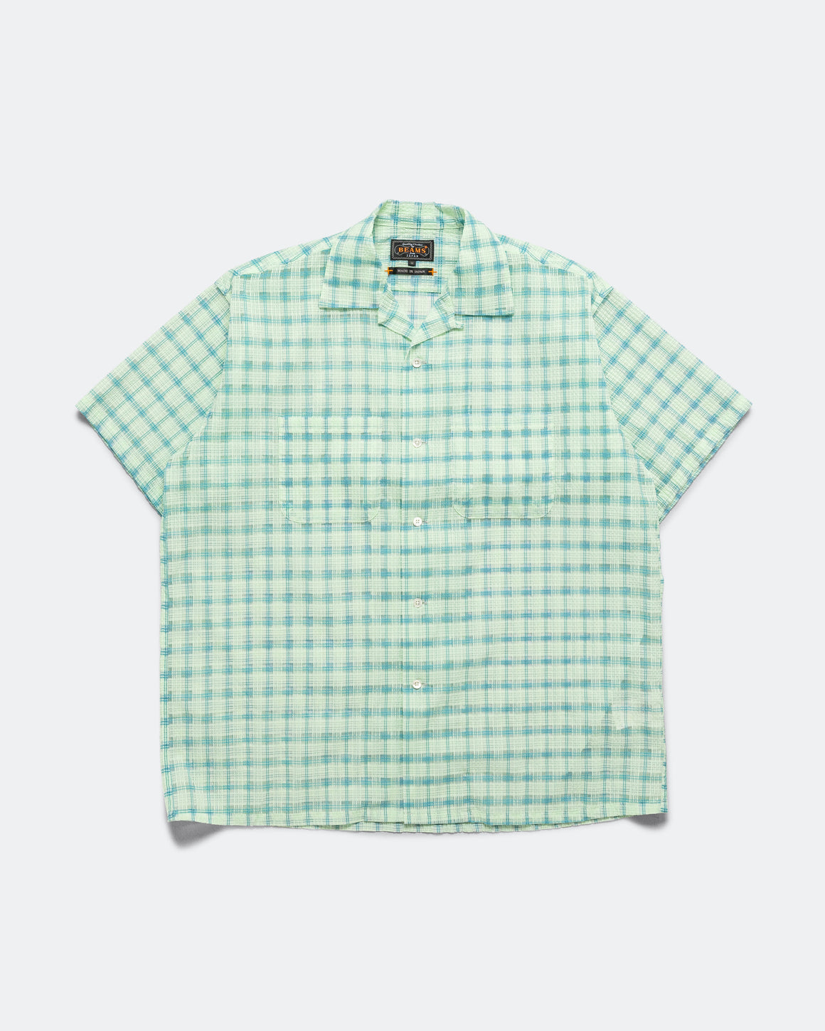 Beams Plus - Open Collar Nylon Airy Plaid - Mint Green - UP THERE