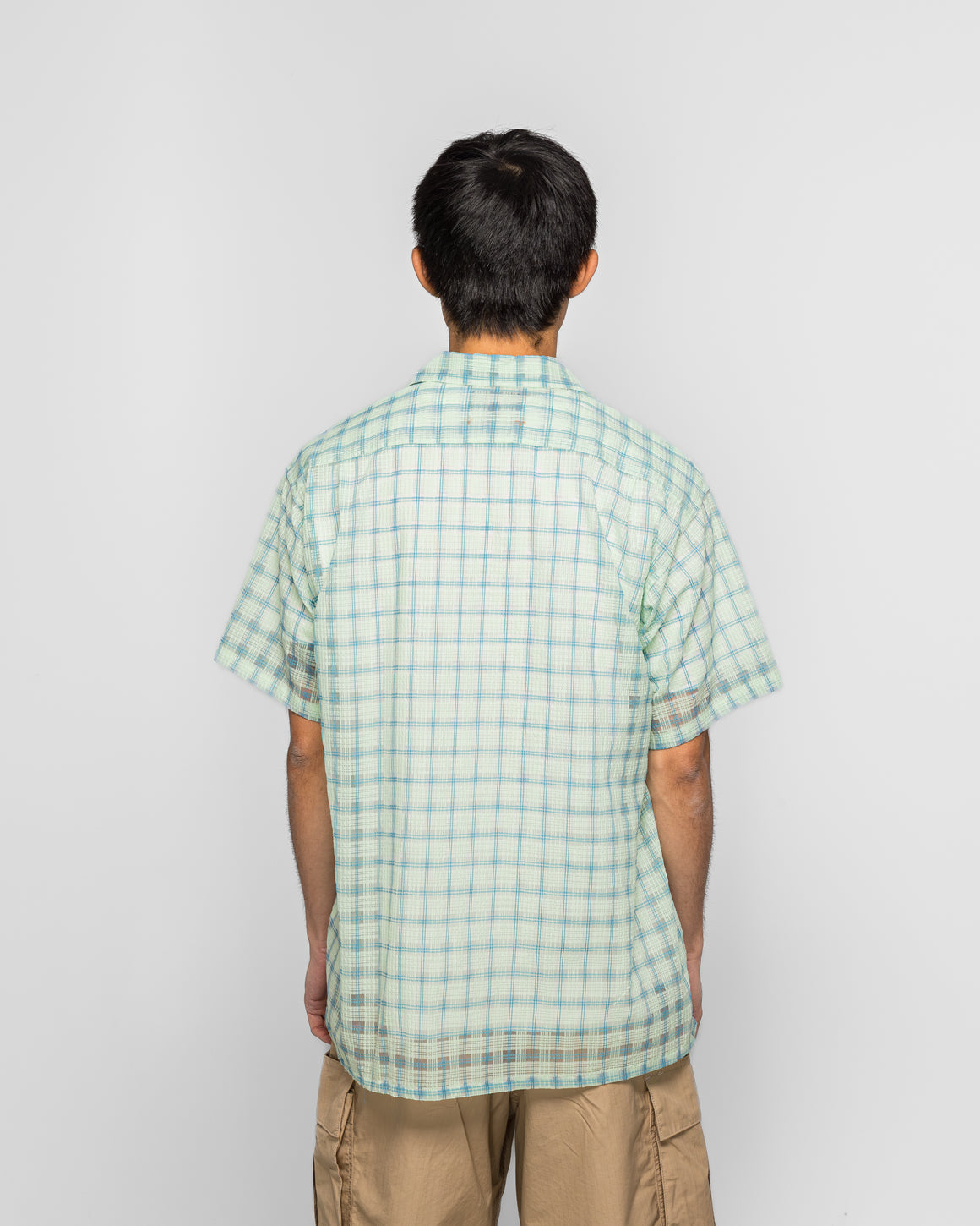 Beams Plus - Open Collar Nylon Airy Plaid - Mint Green - UP THERE