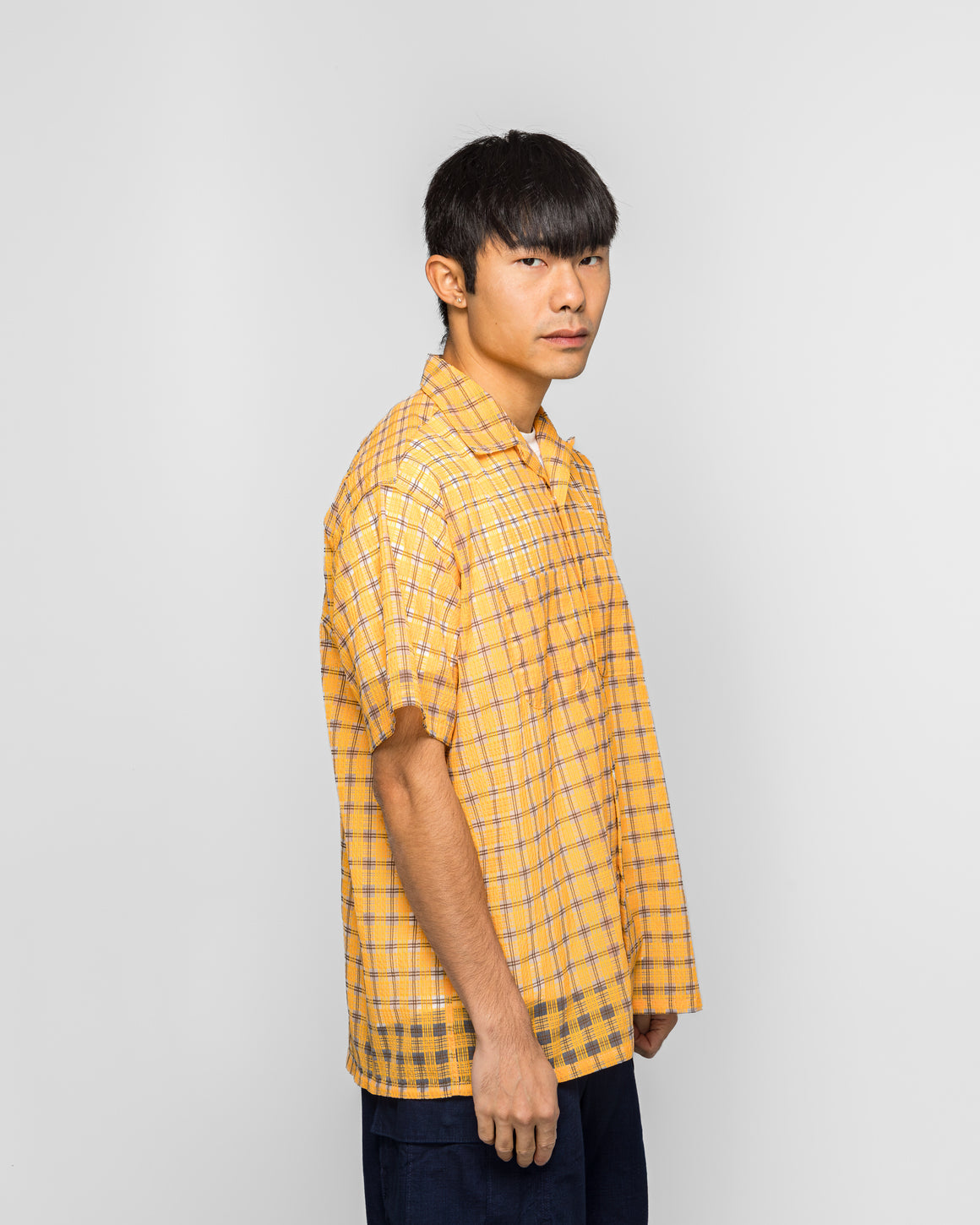 Beams Plus - Open Collar Nylon Airy Plaid - Orange - UP THERE