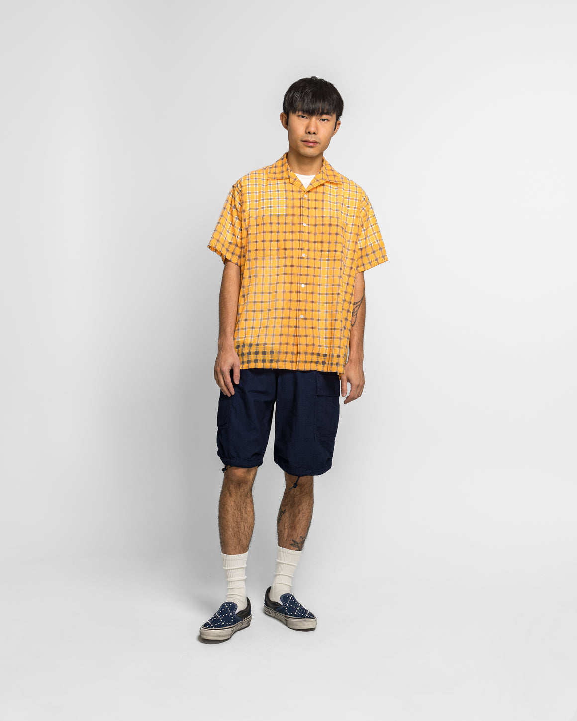 Beams Plus - Open Collar Nylon Airy Plaid - Orange - UP THERE