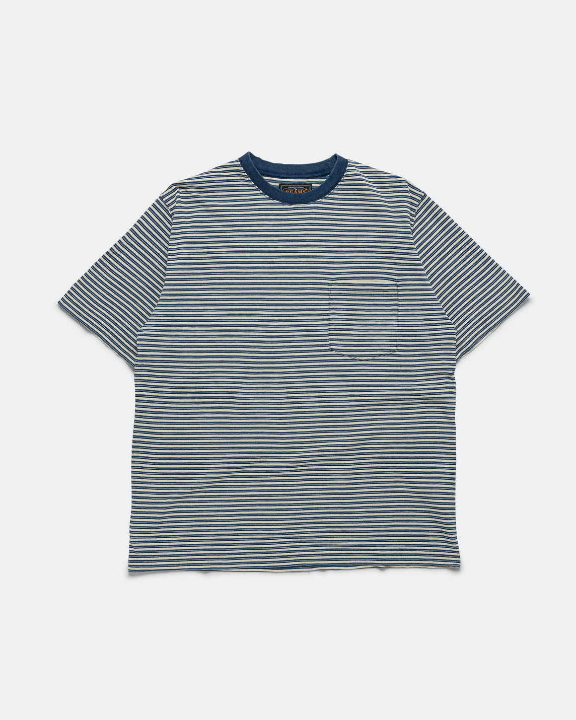 Beams Plus - Pocket Tee Indigo Stripe - Off White - UP THERE
