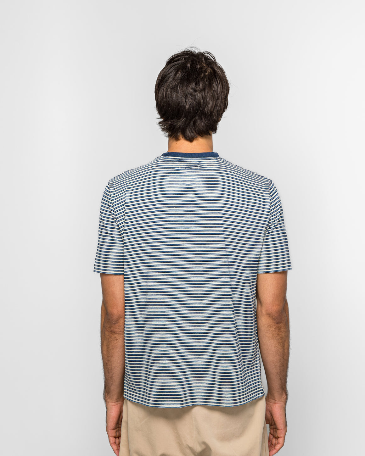 Beams Plus - Pocket Tee Indigo Stripe - Off White - UP THERE