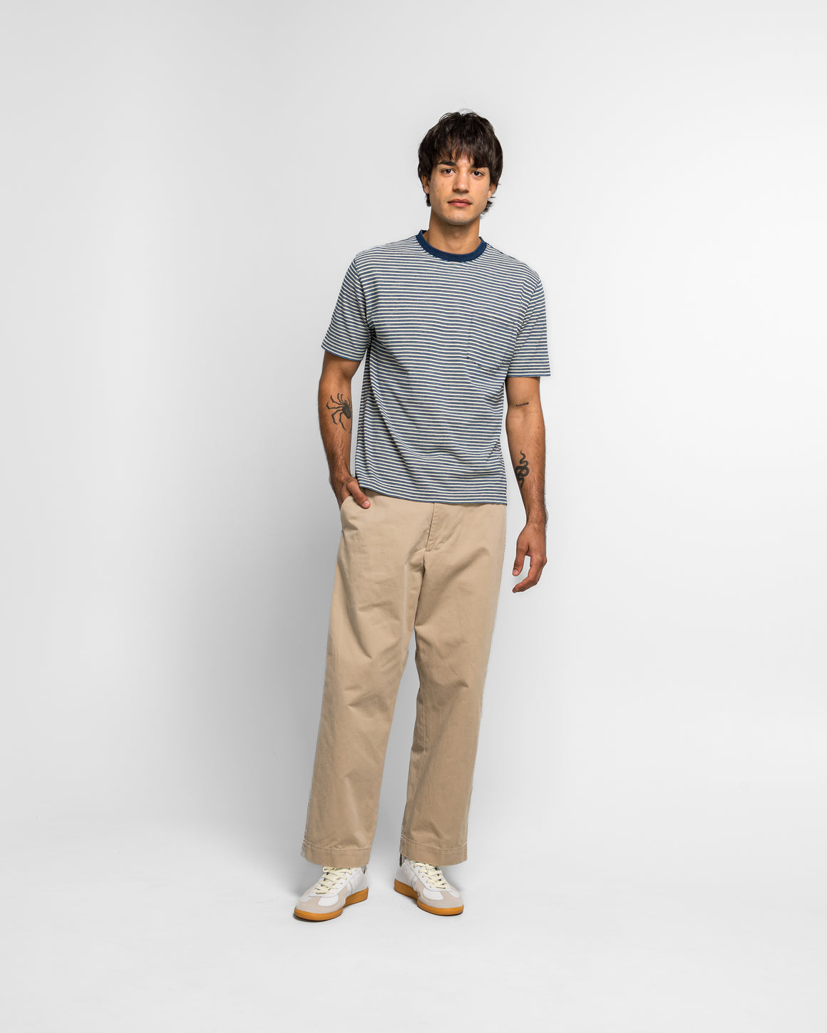 Beams Plus - Pocket Tee Indigo Stripe - Off White - UP THERE