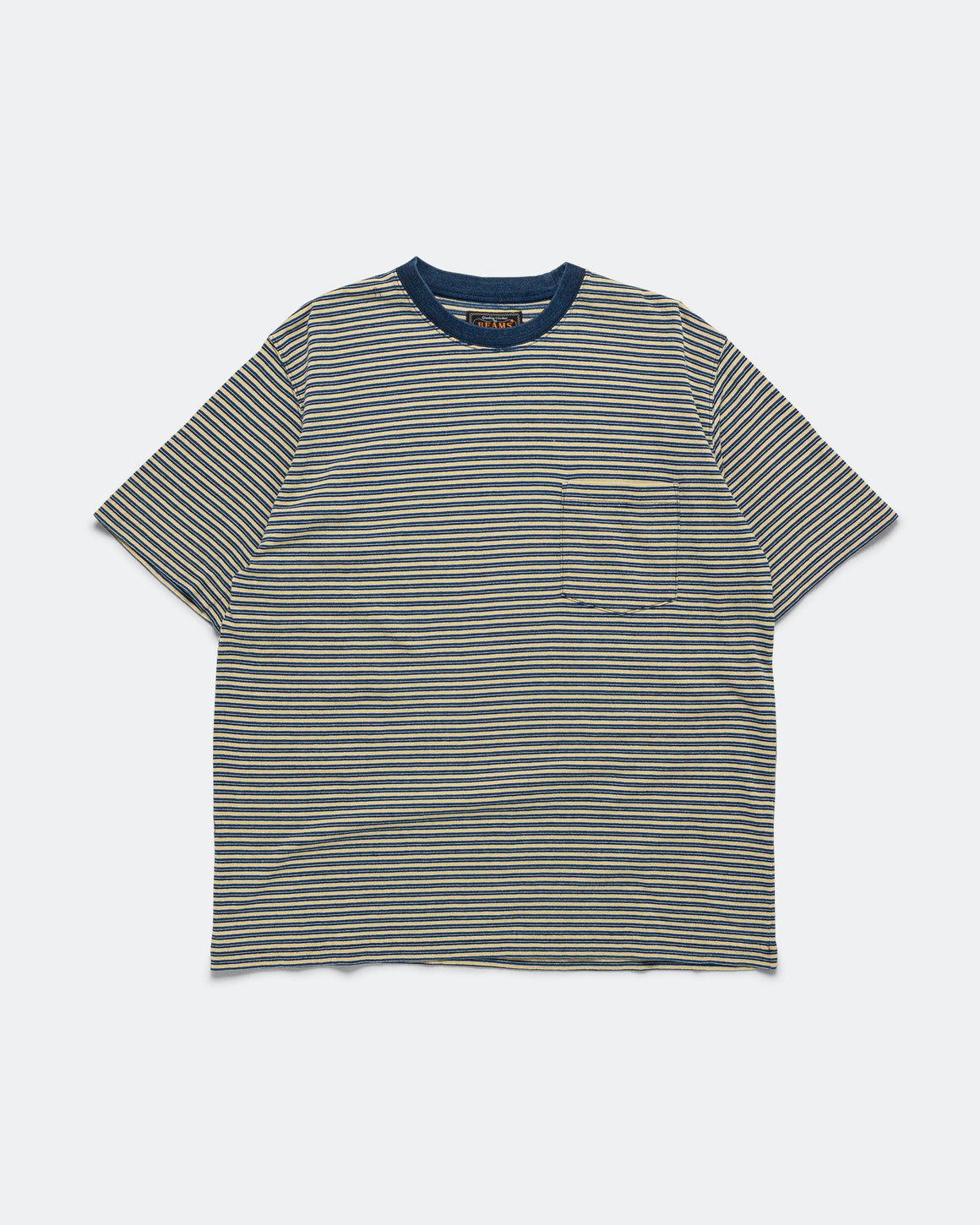 Beams Plus - Pocket Tee Indigo Stripe - Yellow - UP THERE