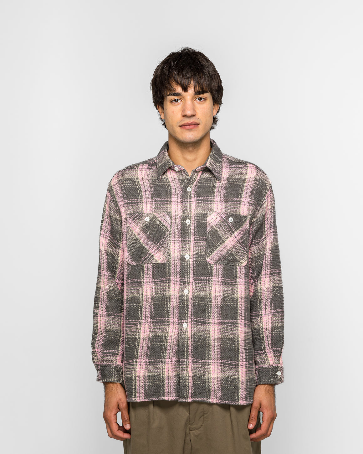 Beams Plus - WORK Waffle Plaid - Pink - UP THERE