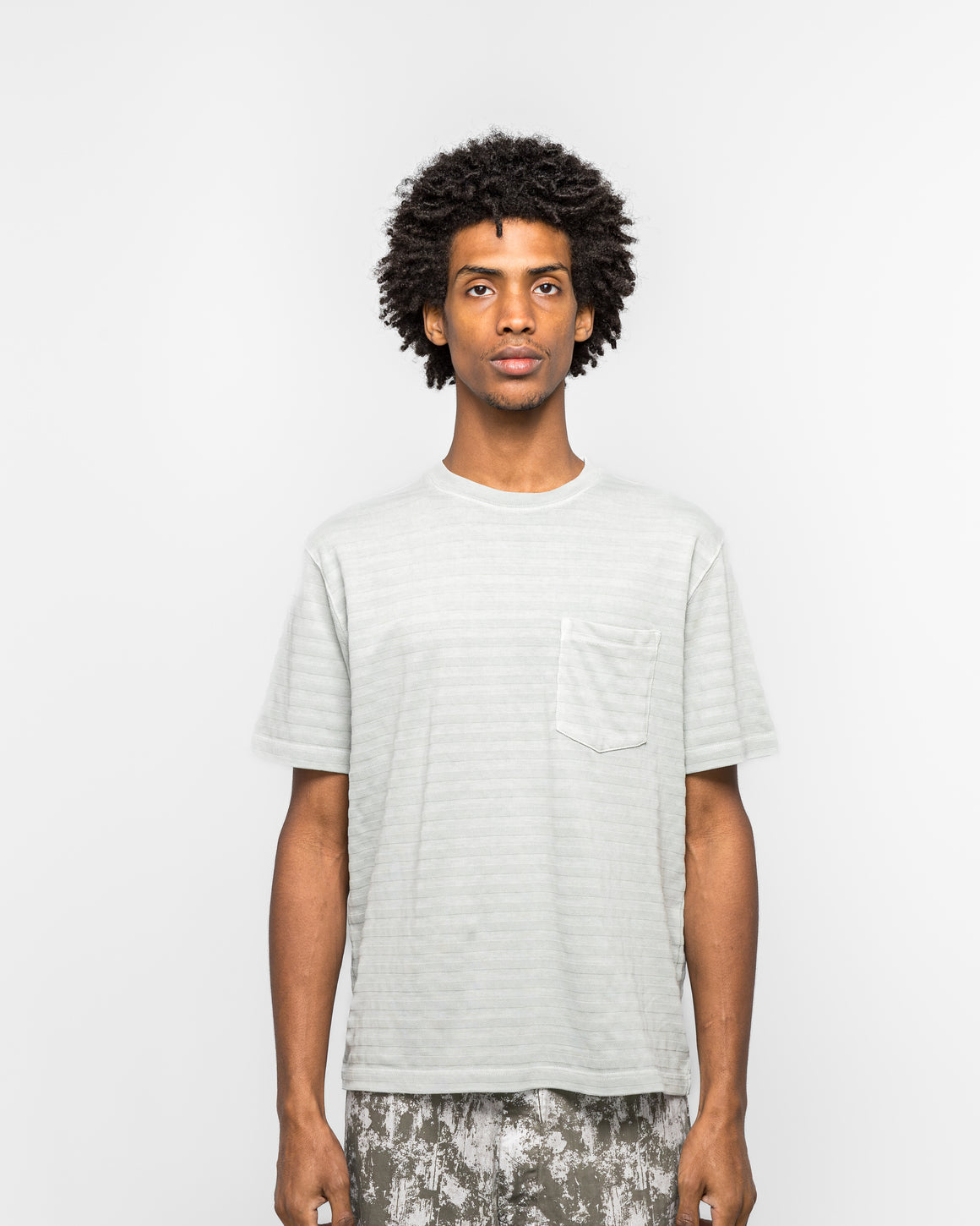 Beams Plus - Pocket Tee Pique - Light Grey Garment Dye - UP THERE
