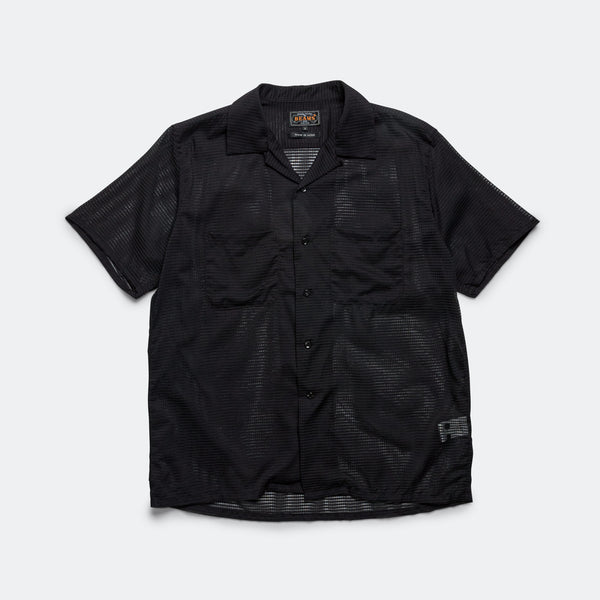 Open Collar Mesh SS Shirt - Black | UP THERE