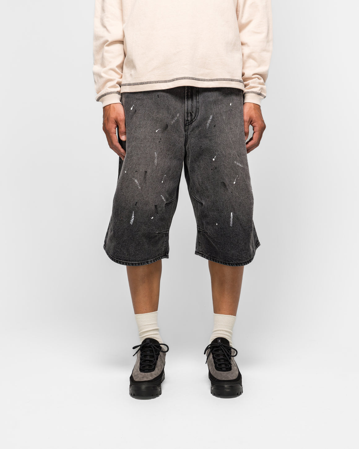 Beams - Wide Denim Three Quarters Pants - Black Used - UP THERE