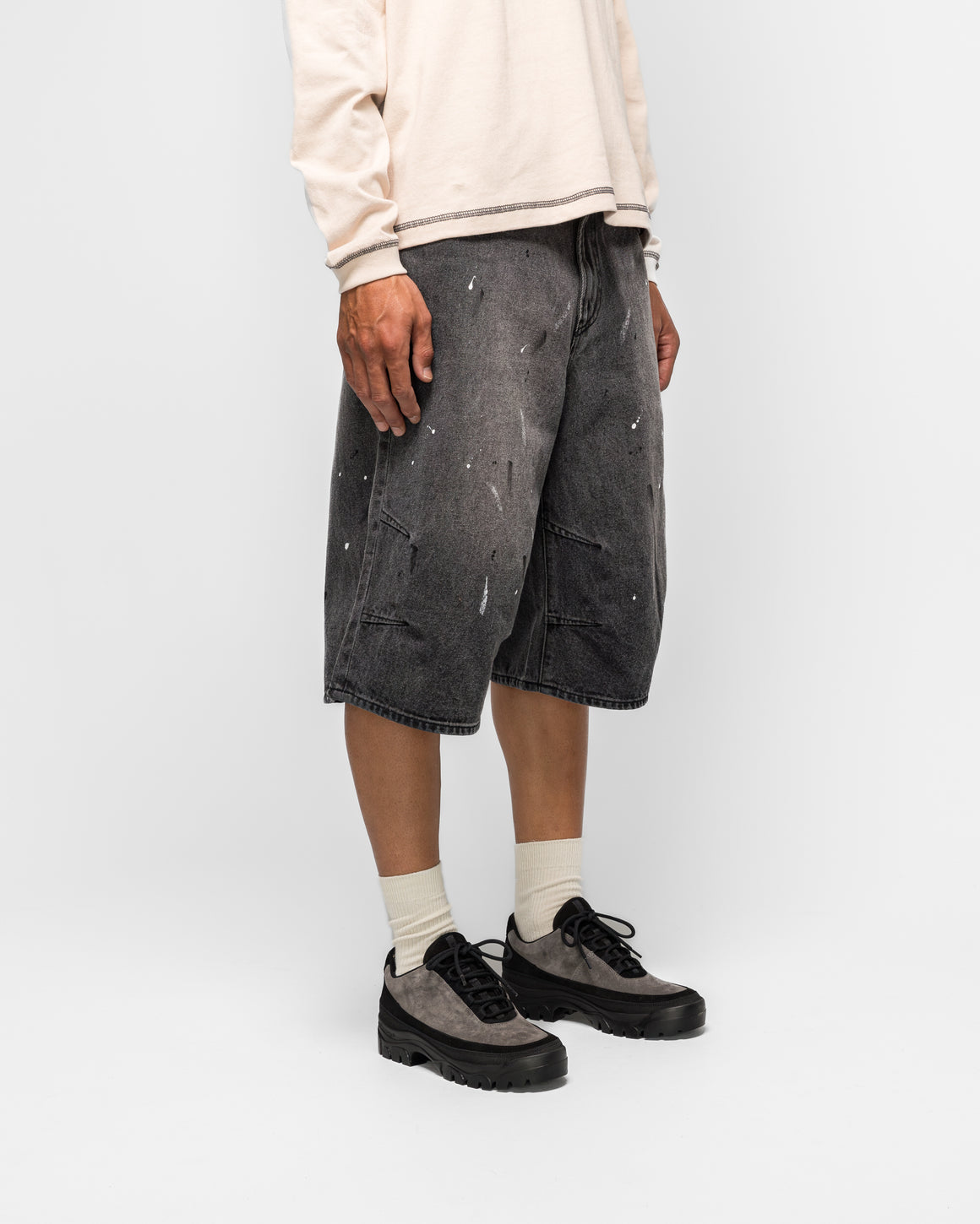 Beams - Wide Denim Three Quarters Pants - Black Used - UP THERE