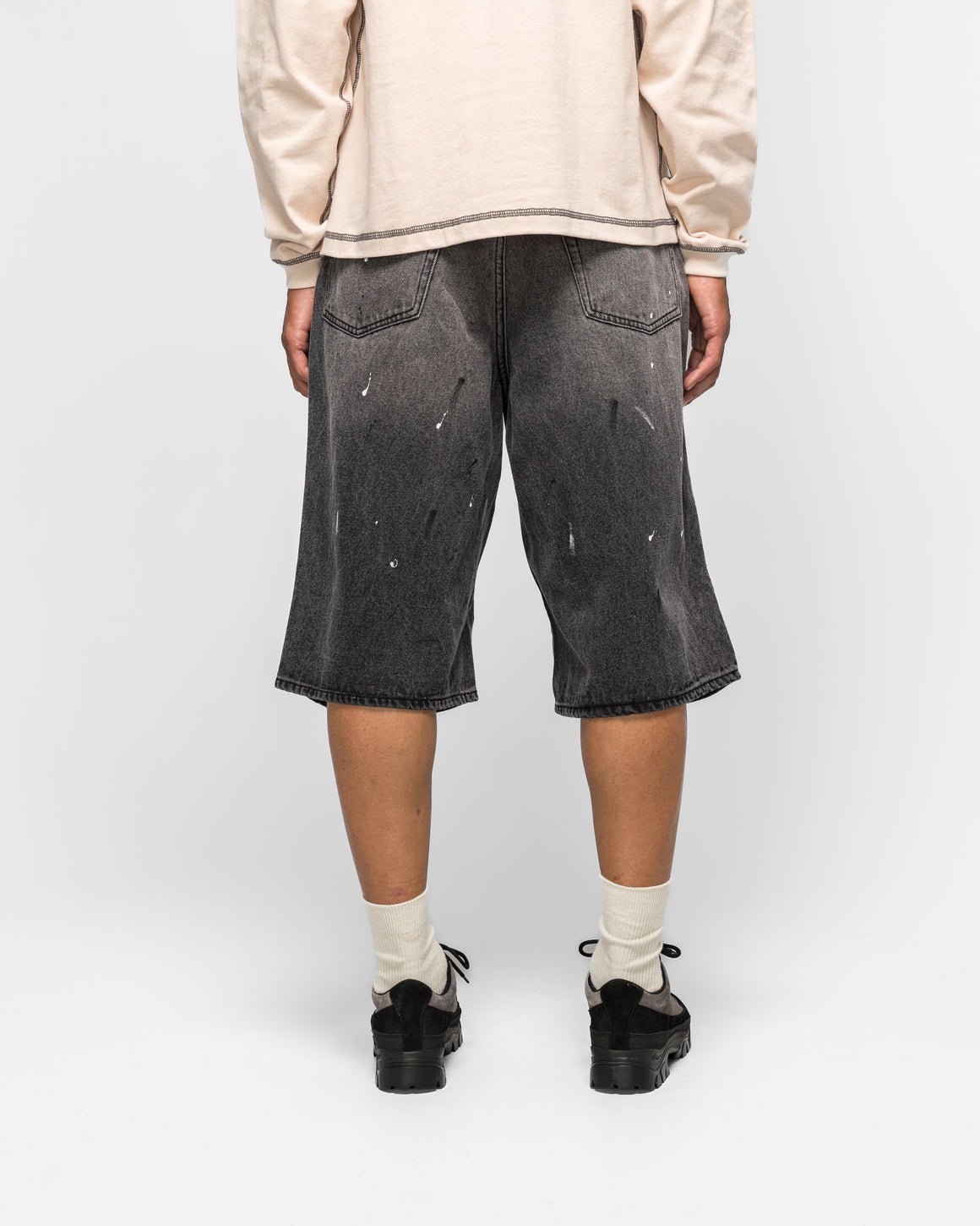 Beams - Wide Denim Three Quarters Pants - Black Used - UP THERE