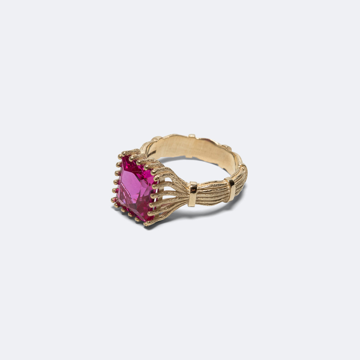 Bleue Burnham - Baguette Cut Bound Willow Ring - 9K Gold/Pink Sapphire - UP THERE