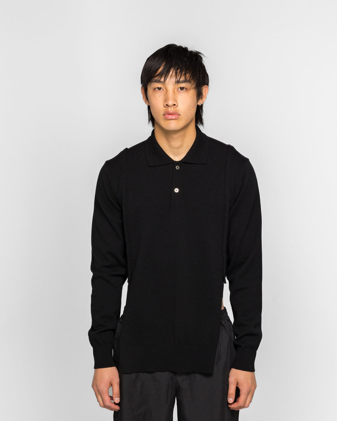 Comme des Garcons Homme Plus - Long-Sleeve Knit Polo - Black - UP THERE