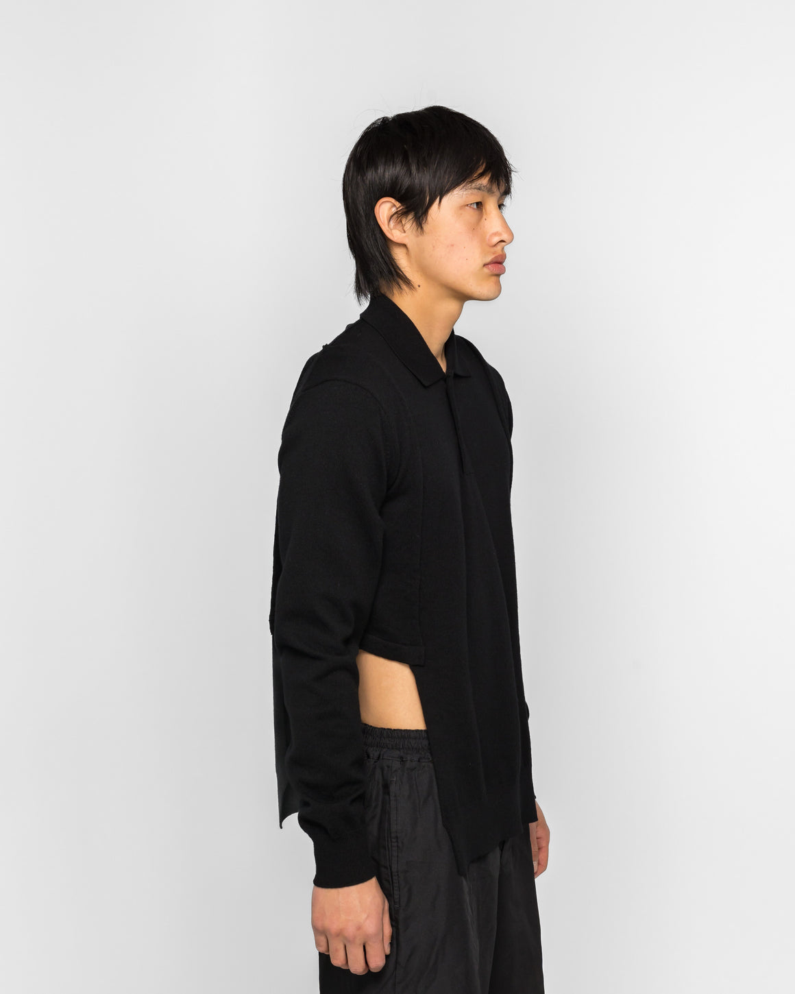Comme des Garcons Homme Plus - Long-Sleeve Knit Polo - Black - UP THERE