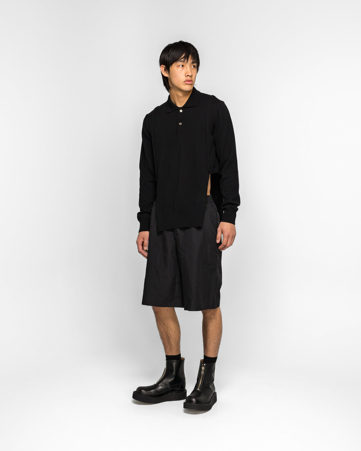 Comme des Garcons Homme Plus - Long-Sleeve Knit Polo - Black - UP THERE