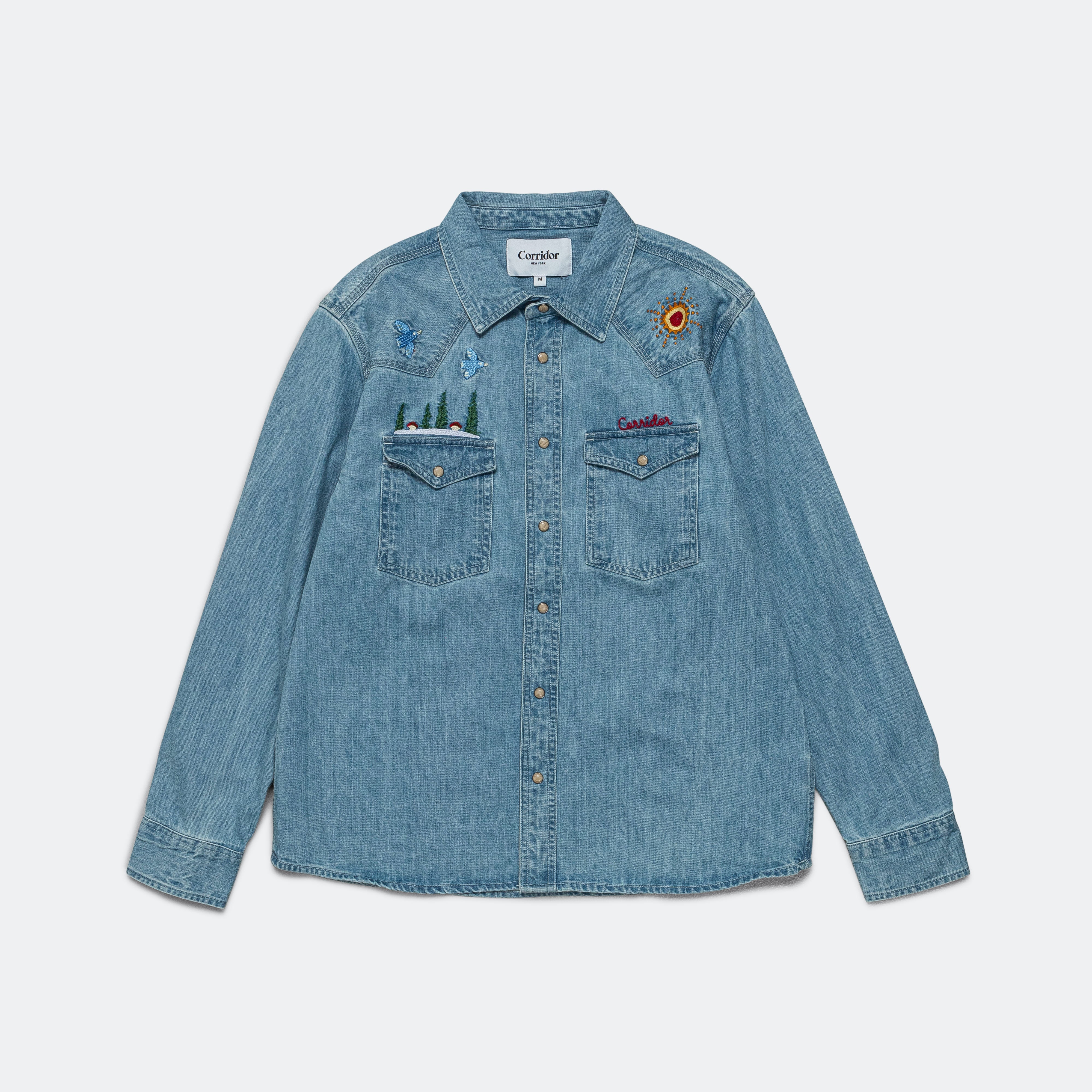 Corridor Mountain Western Embroidery Shirt - Indigo | UP THERE