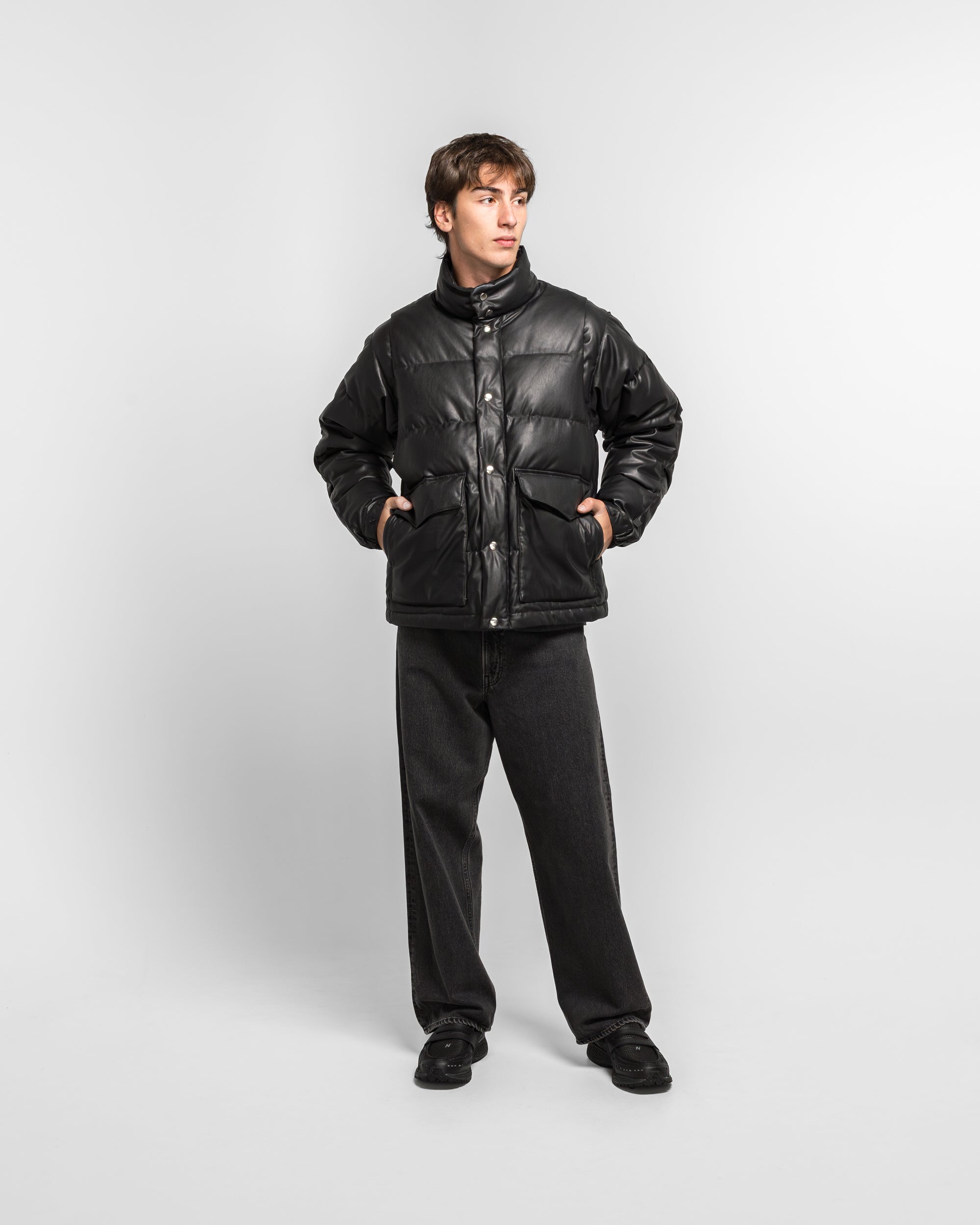 Daiwa Pier39 - Tech 2WAY Leather Like Down Jacket - Black | UP THERE