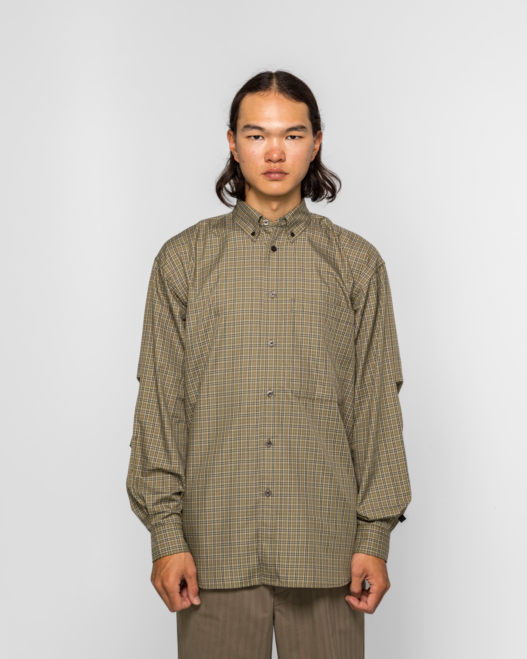 Daiwa Pier39 - Tech Button Down Shirt LS Plaid - Sage Gray | UP THERE