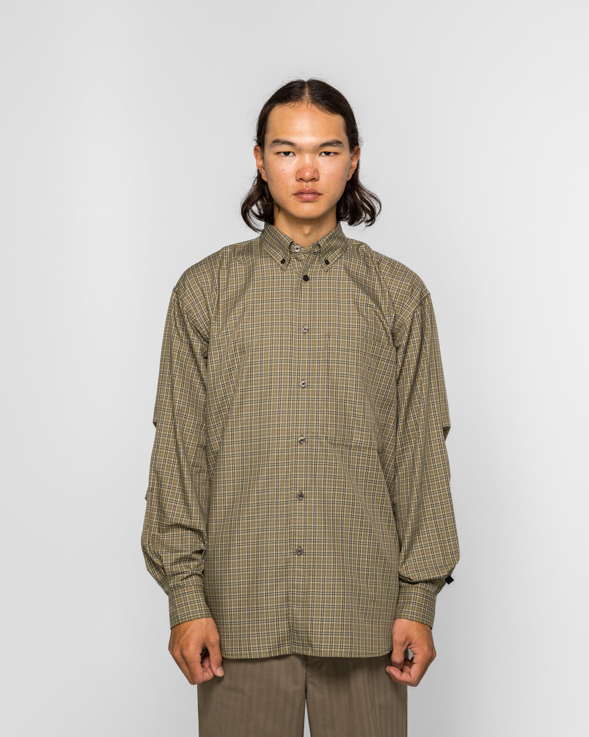 Daiwa Pier39 - Tech Button Down Shirt LS Plaid - Sage Gray - UP THERE