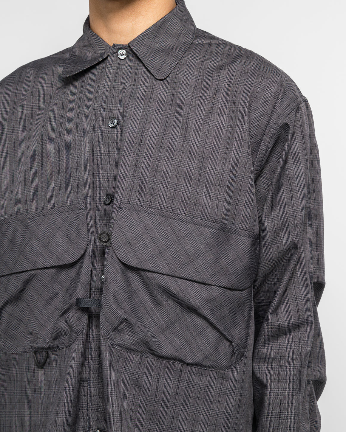 Daiwa Pier39 - Tech Sports Open Collar Shirt L/S - Nova Check Charcoal Grey - UP THERE
