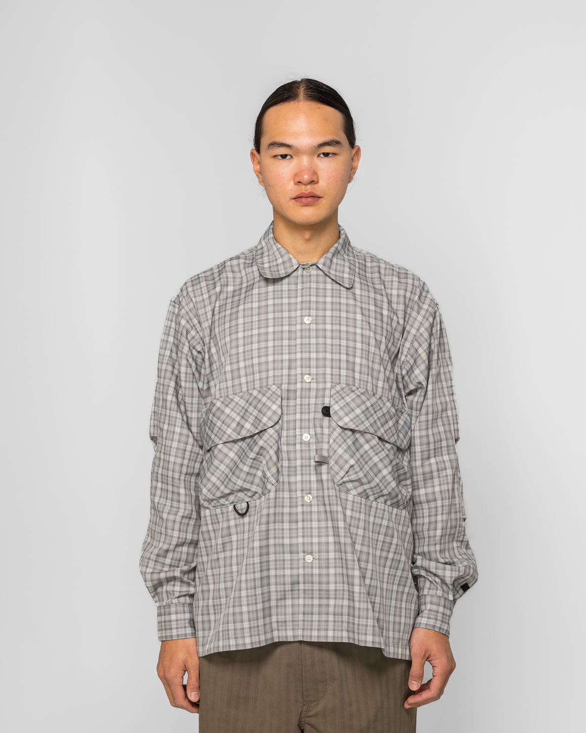 Daiwa Pier39 - Tech Sports Open Collar Shirt LS Plaid - Light Gray - UP THERE