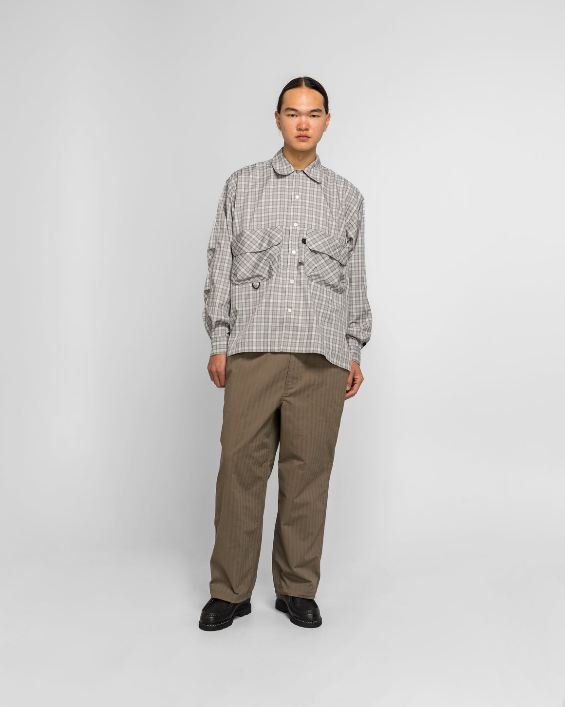 Daiwa Pier39 - Tech Sports Open Collar Shirt LS Plaid - Light Gray - UP THERE