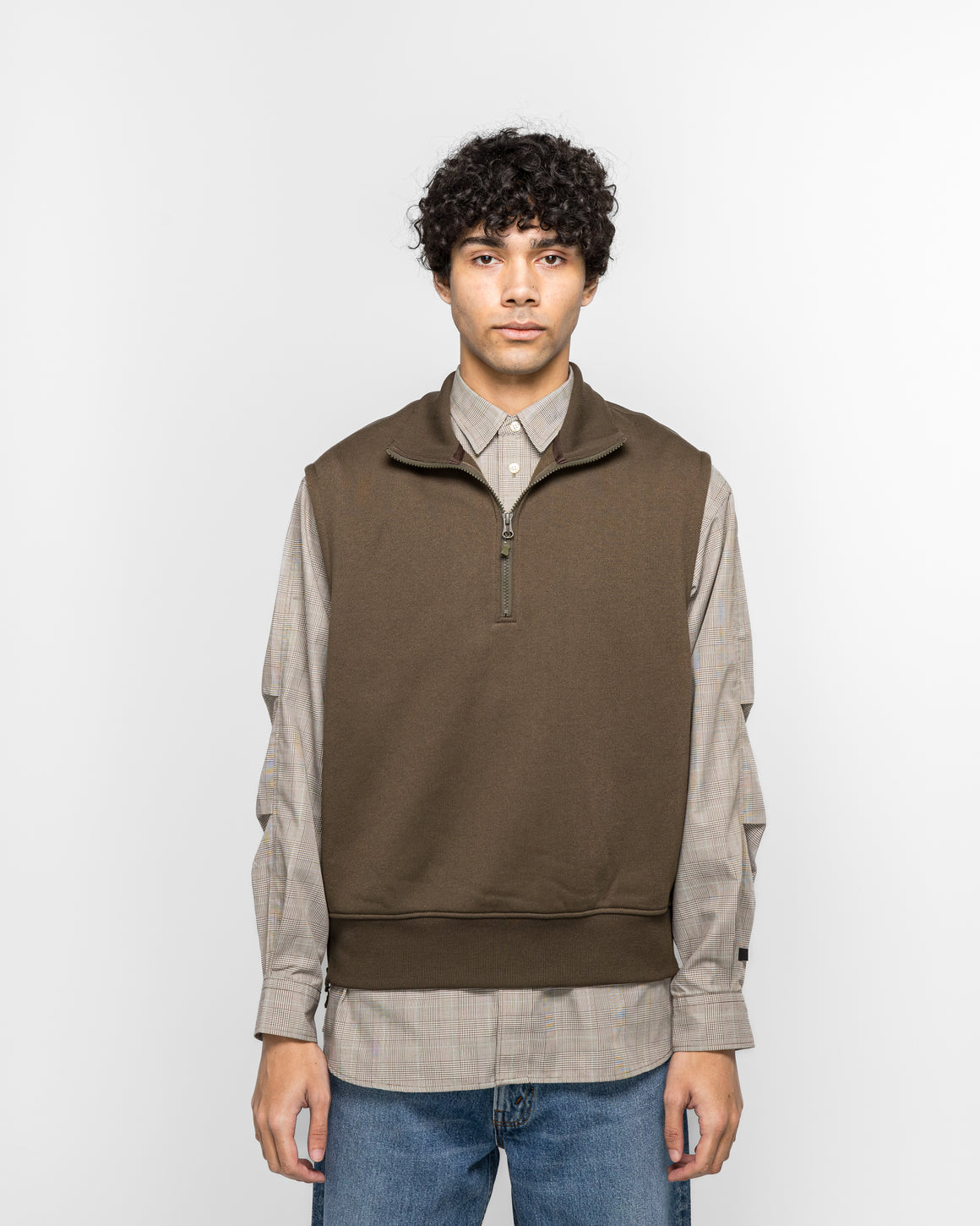 Daiwa Pier39 - Tech Sweat Zip Vest Pullover - Brown Khaki - UP THERE