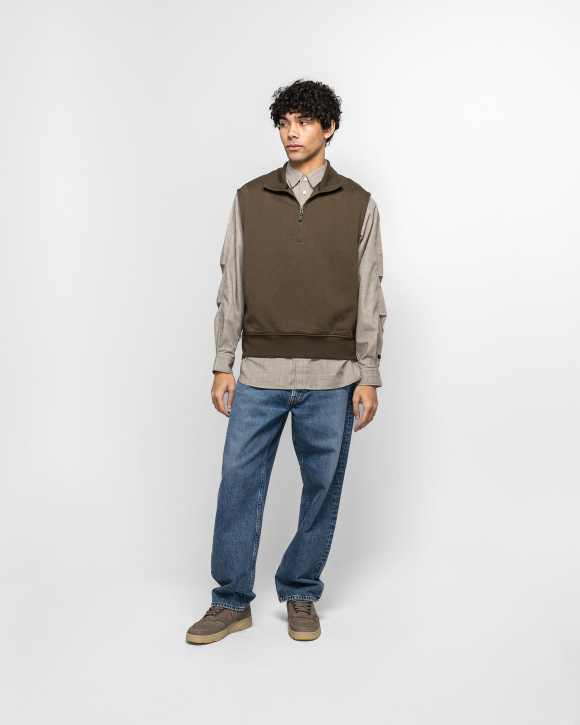 Daiwa Pier39 - Tech Sweat Zip Vest Pullover - Brown Khaki - UP THERE