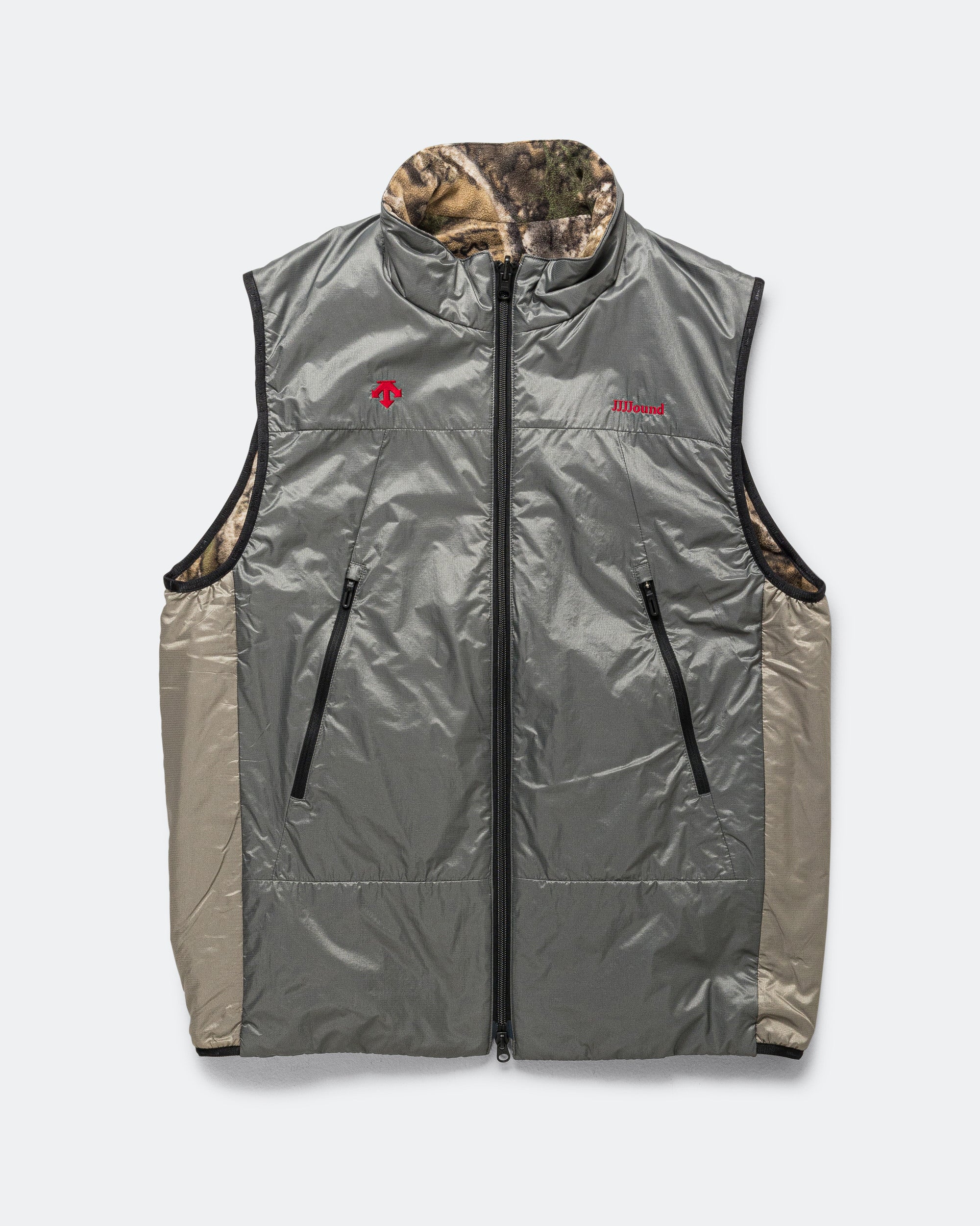 DESCENTE × JJJJound Insulated Vest ジョウンド Descente - Reversible Vest x JJJJound - Gargoyle | UP THERE