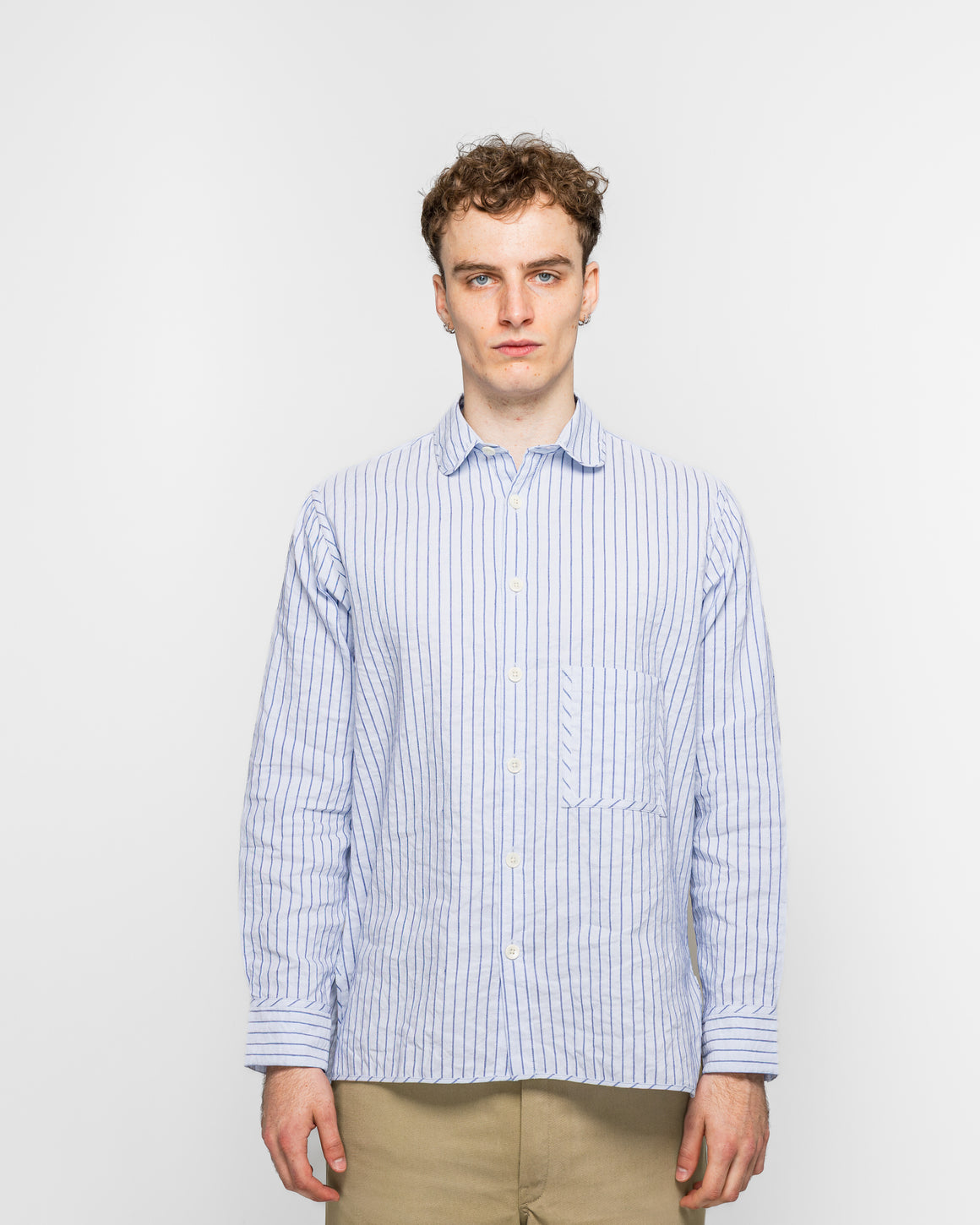 Dudley Coppice - The Gardeners Shirt - Blue Raised Stripe - UP THERE