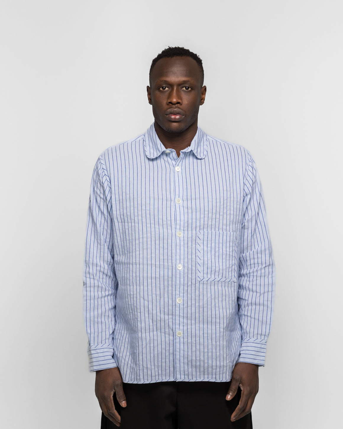 Dudley Coppice - The Gardeners Shirt - Blue Raised Stripe - UP THERE