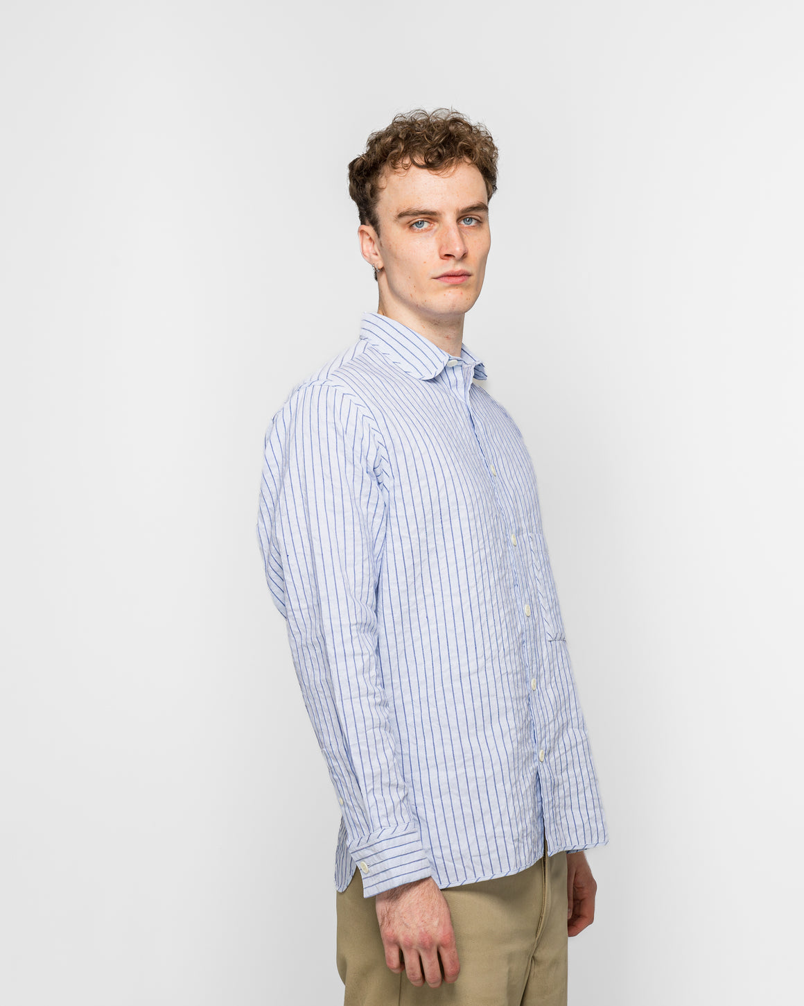 Dudley Coppice - The Gardeners Shirt - Blue Raised Stripe - UP THERE