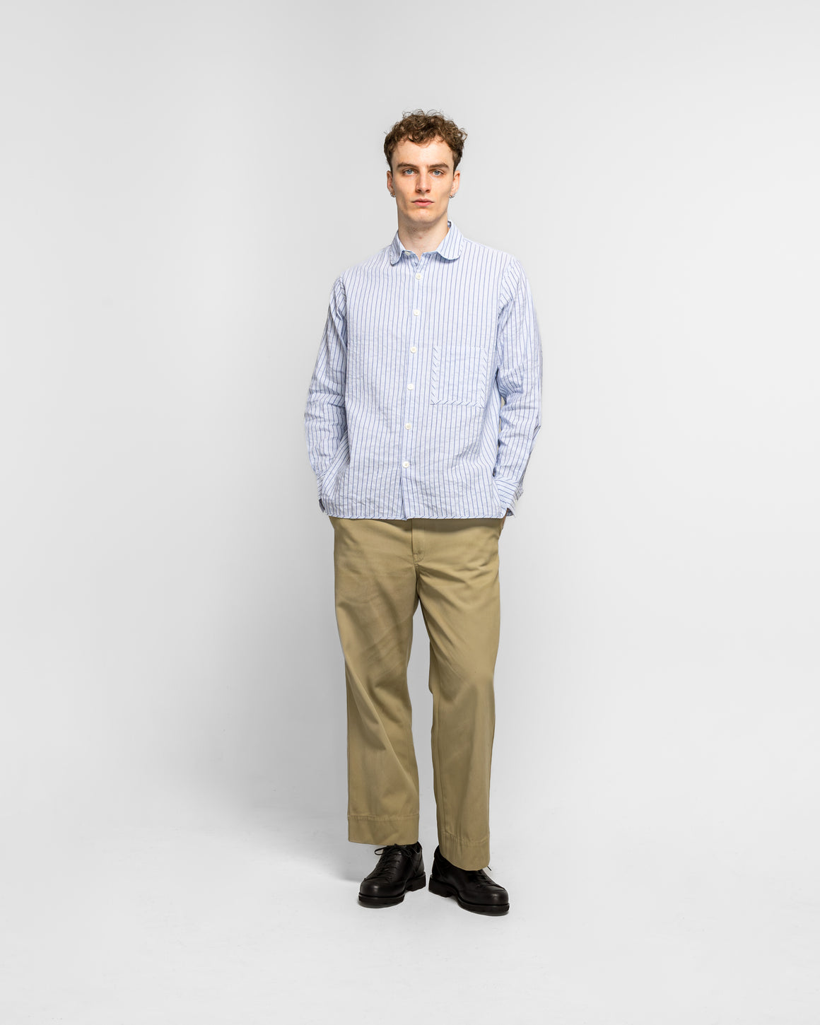 Dudley Coppice - The Gardeners Shirt - Blue Raised Stripe - UP THERE