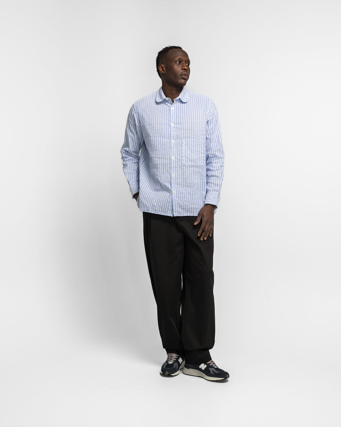 Dudley Coppice - The Gardeners Shirt - Blue Raised Stripe - UP THERE