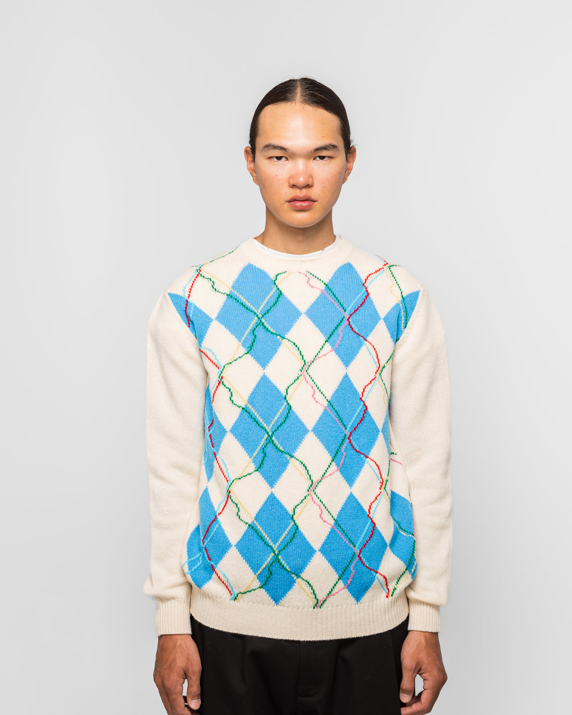 Dudley Coppice - Wild Garden Argyle Knitted Jumper - White - UP THERE