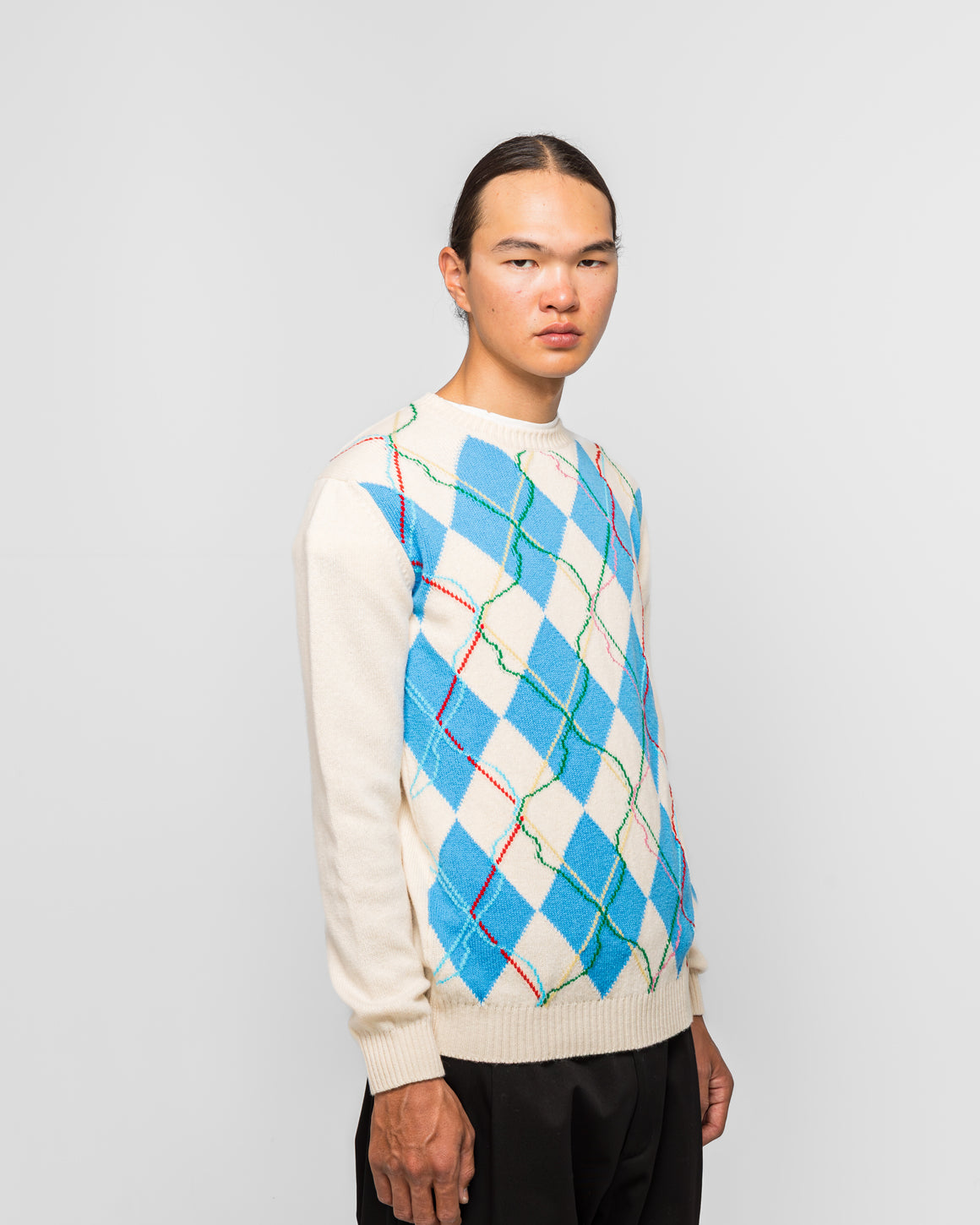 Dudley Coppice - Wild Garden Argyle Knitted Jumper - White - UP THERE