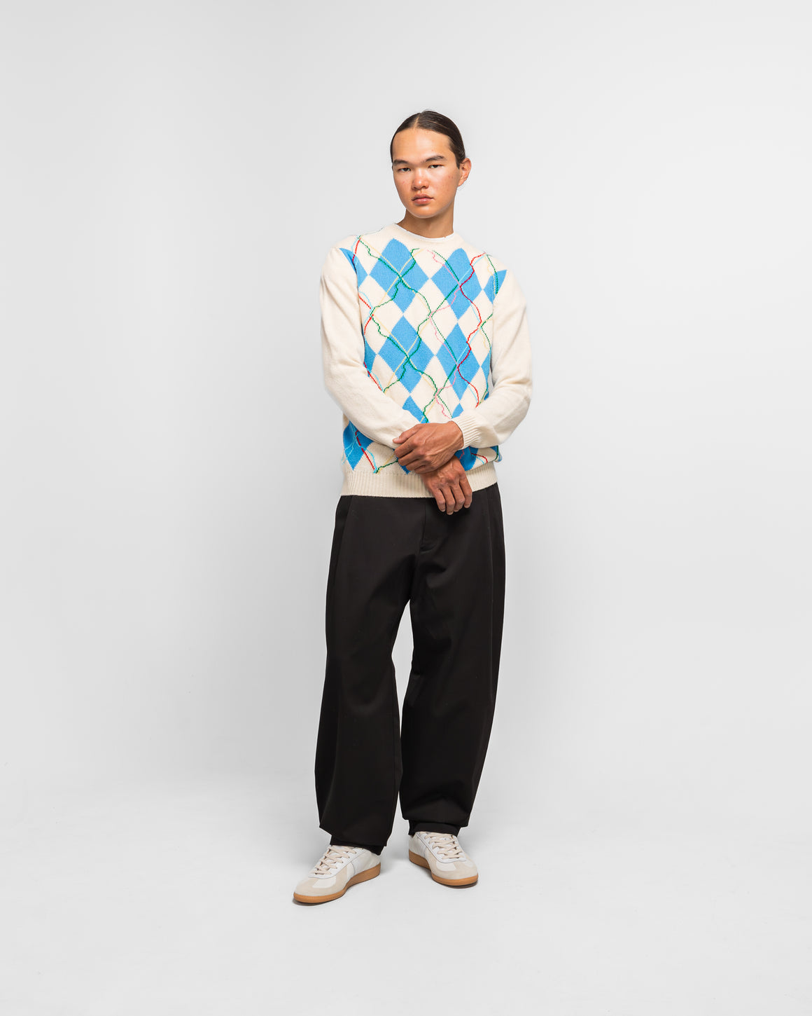 Dudley Coppice - Wild Garden Argyle Knitted Jumper - White - UP THERE