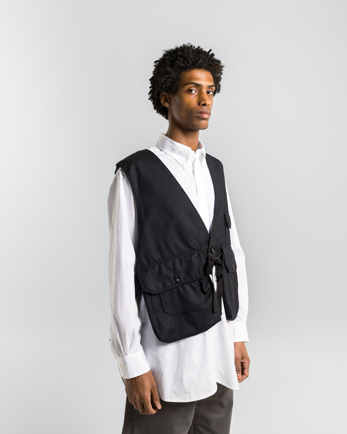 Engineered Garments - Fowl Vest - Dark Navy High Count Worsted Wool - UP THERE