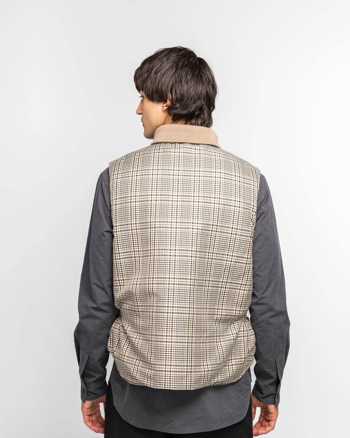 Engineered Garments - LL Vest - Khaki Plaid Polyester Cloth - UP THERE