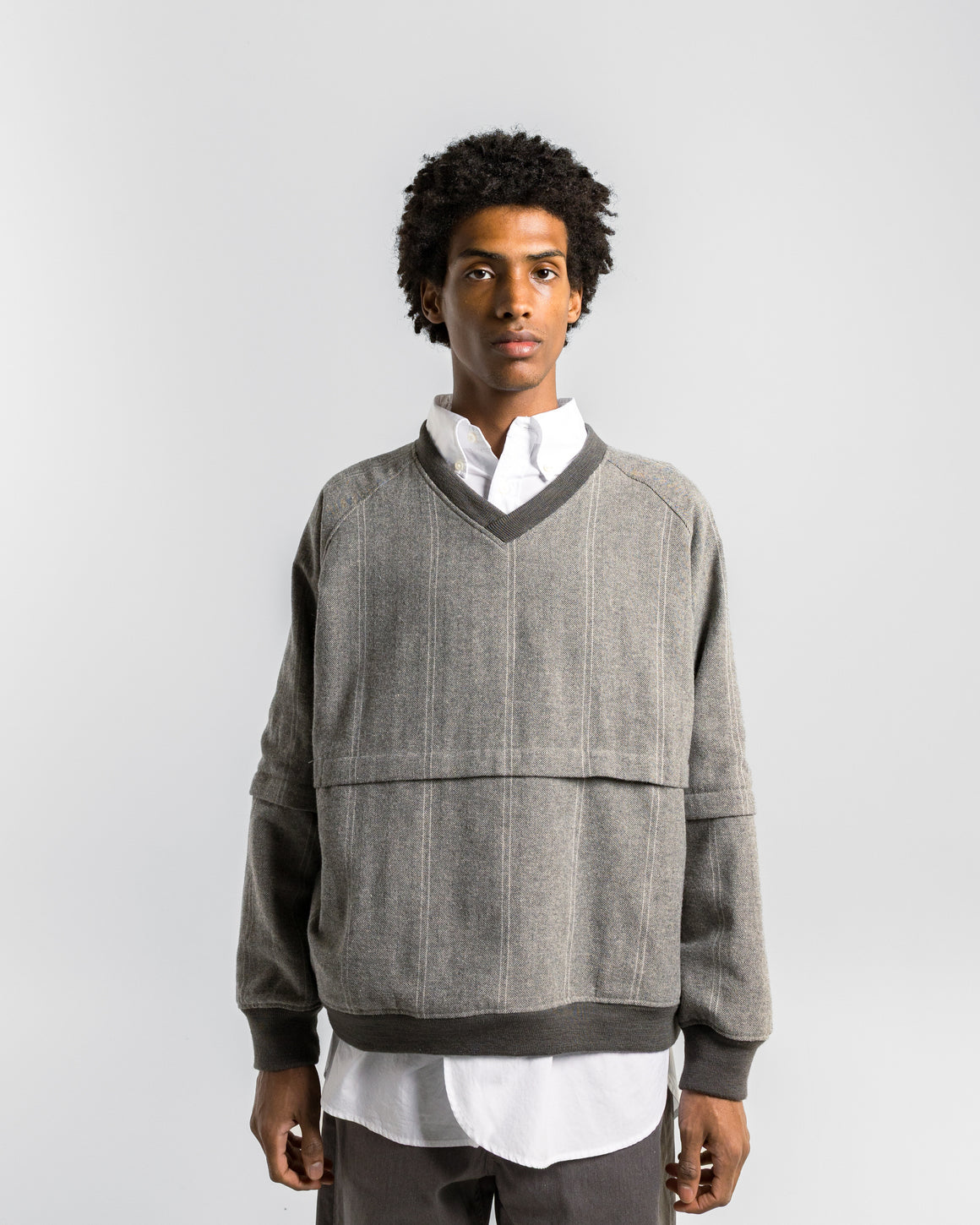 Engineered Garments - Wind Pull - Light Grey Wool Stribed HB - UP THERE