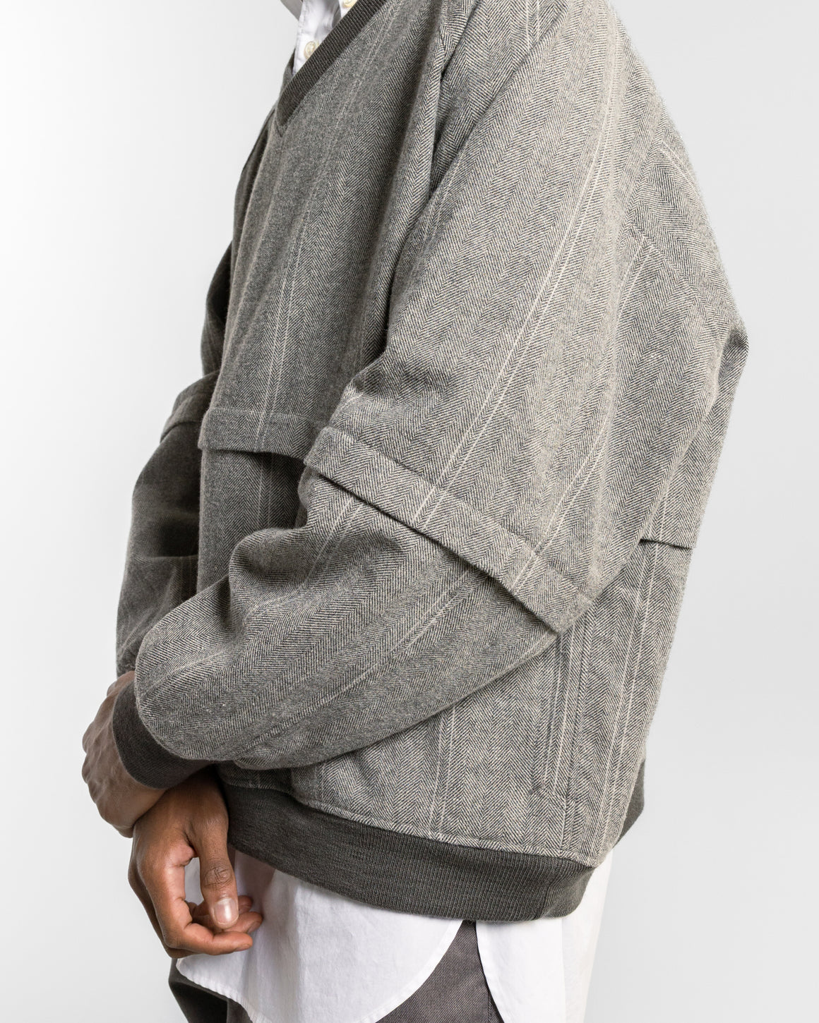 Engineered Garments - Wind Pull - Light Grey Wool Stribed HB - UP THERE