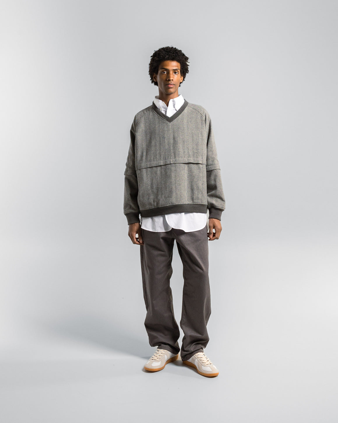 Engineered Garments - Wind Pull - Light Grey Wool Stribed HB - UP THERE